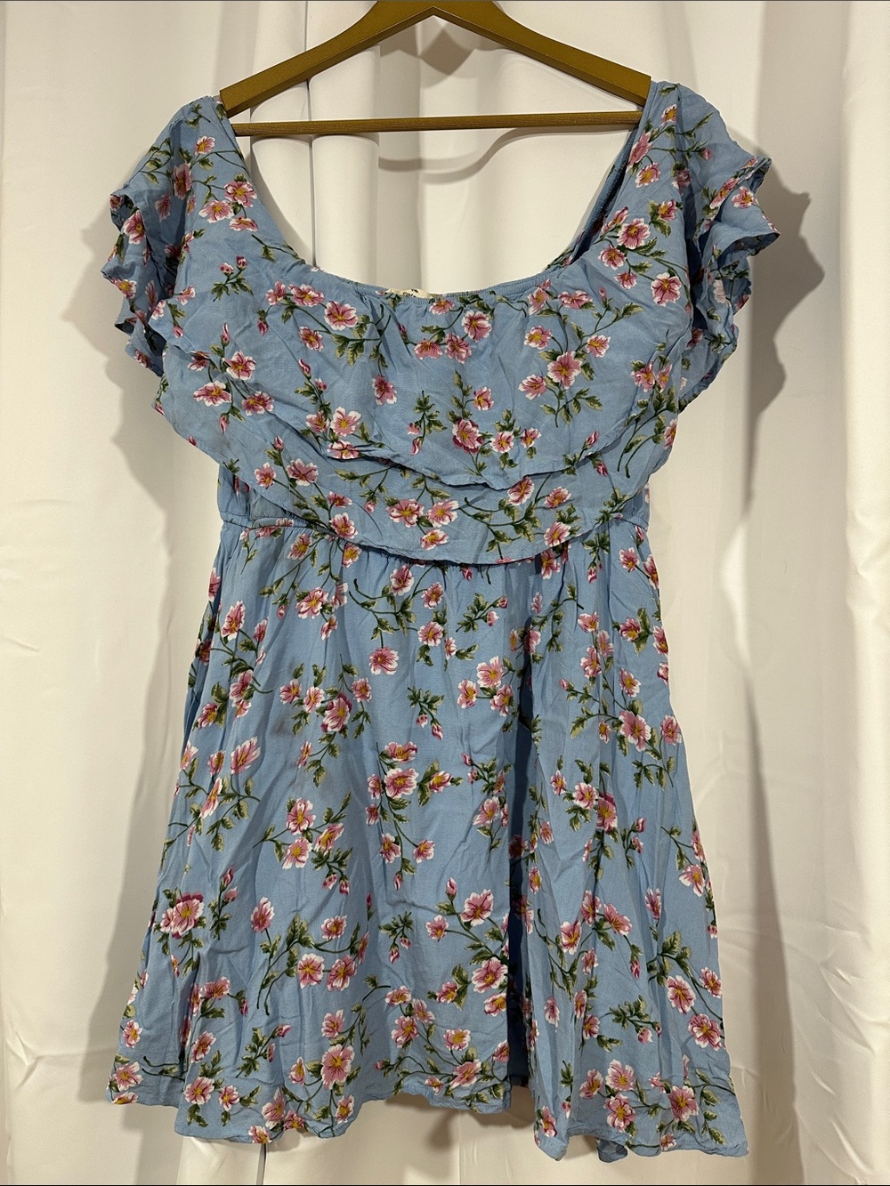 Entro Blue Floral Babydoll Dress Size Medium Cottagecore Rayon Mini Dress